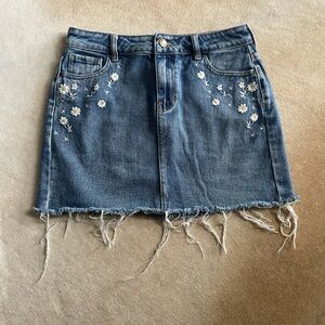 Embroidered Daisy Denim Skirt